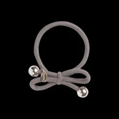Hair Tie with Gold Bead Deep Taupe Grey