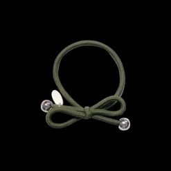 Hair Tie with Gold Bead Dark Green