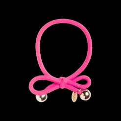 Hair Tie with Gold Bead Neon Pink