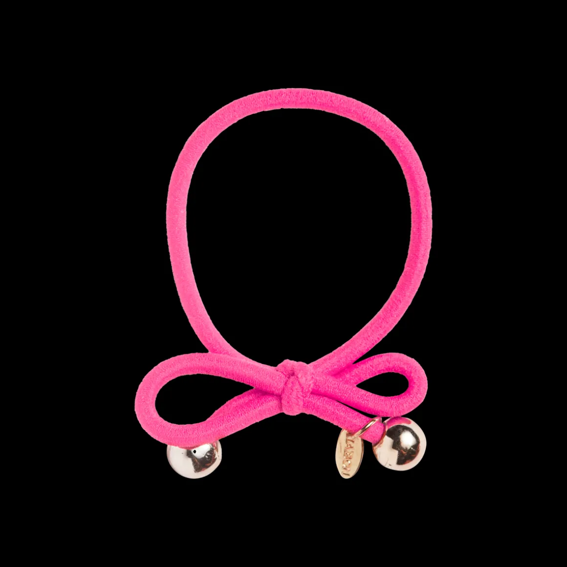 Hair Tie with Gold Bead Neon Pink