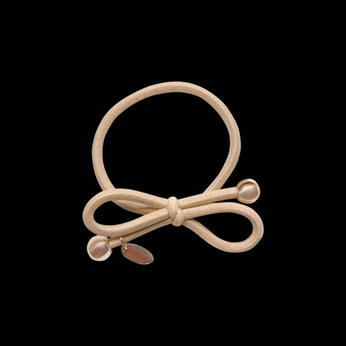 Hair Tie with Gold Bead Soft Cream Beige